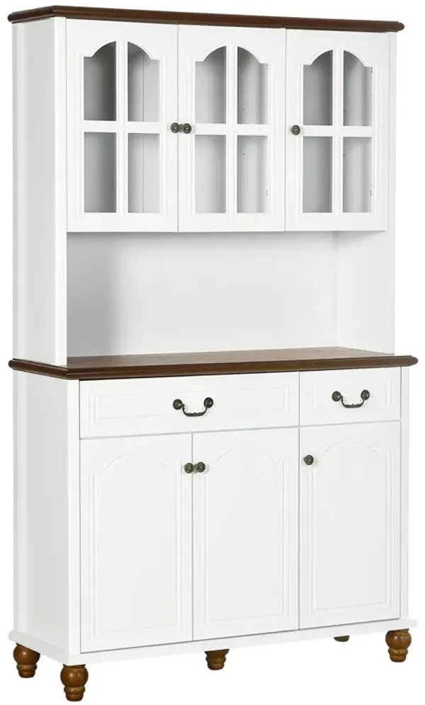 White Kitchen Hutch: Freestanding Pantry with 6 Doors & 2 Drawers