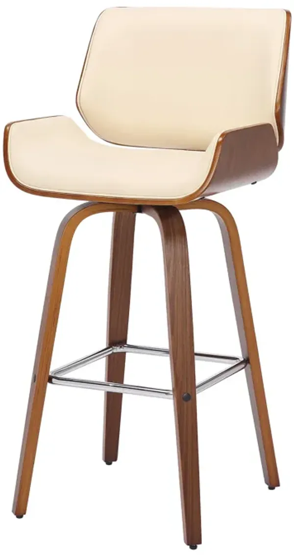Hivvago 26 Inch Cream And Brown Faux Leather And Solid Wood Swivel Counter Height Bar Chair