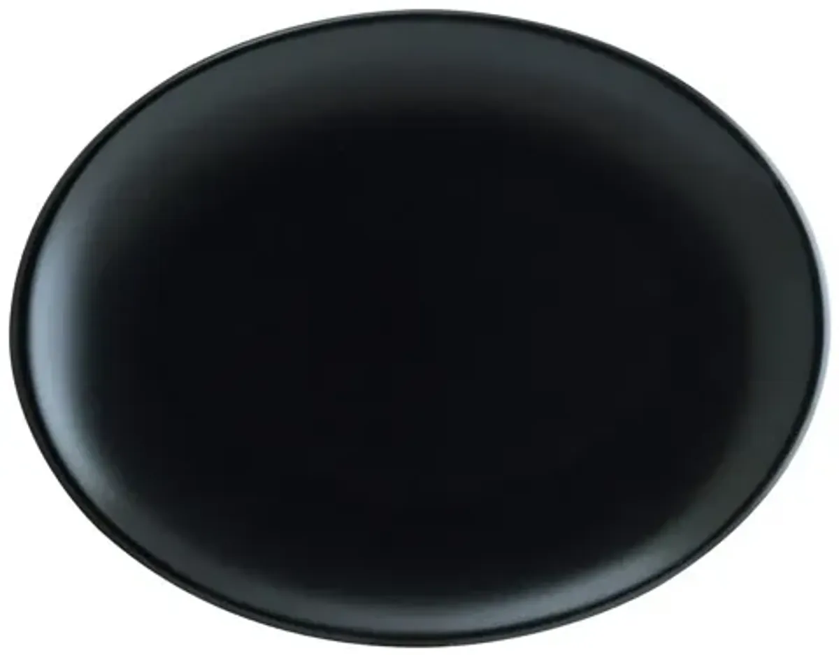 Notte 12.25" x 9.5" x h:1" Oval Black Porcelain Platter