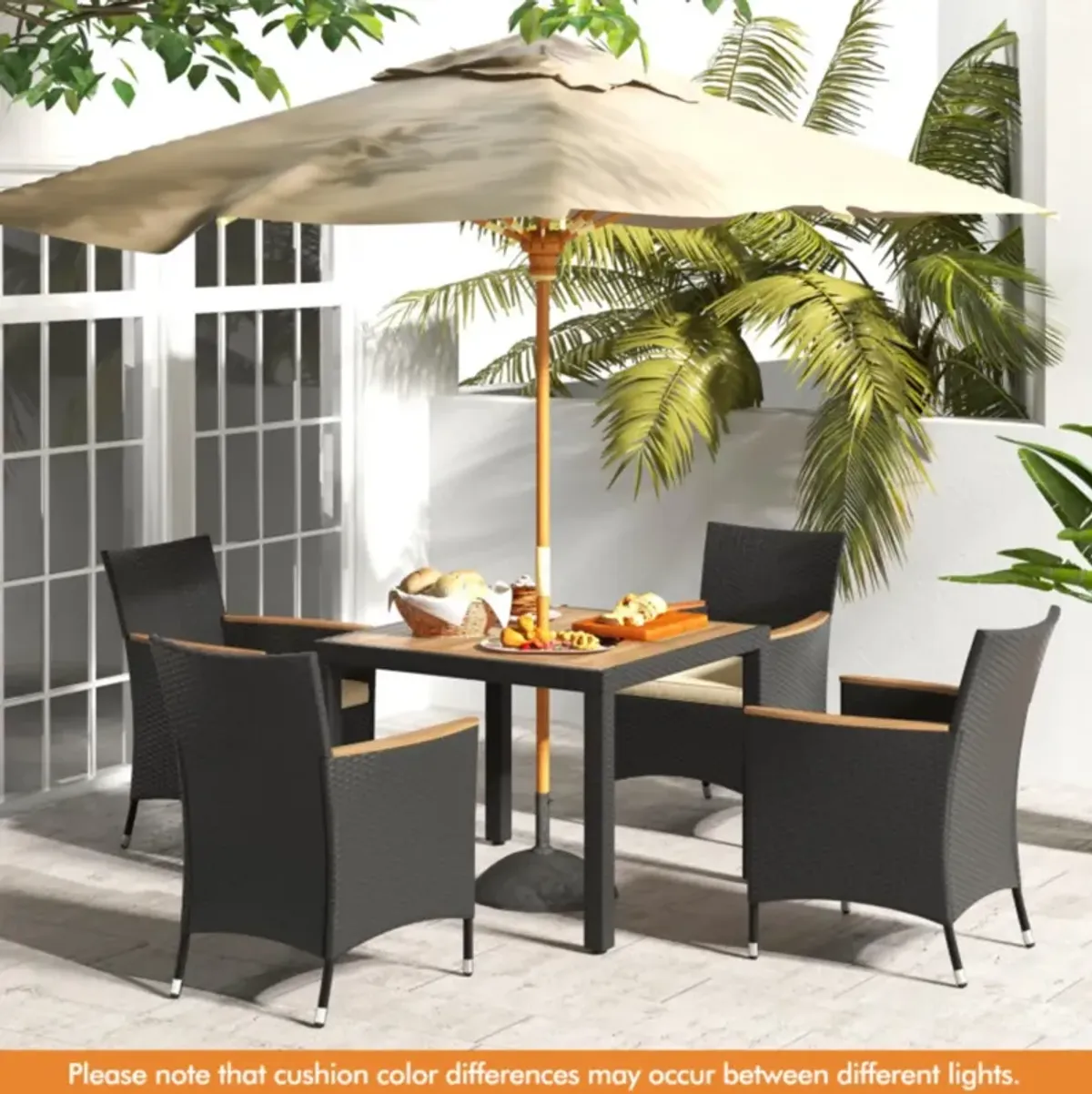 Hivvago 5 Pieces Patio Dining Table Set for 4 with Umbrella Hole