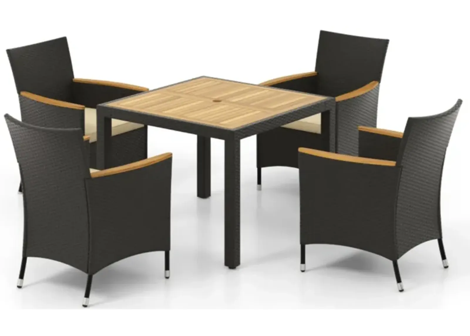 Hivvago 5 Pieces Patio Dining Table Set for 4 with Umbrella Hole