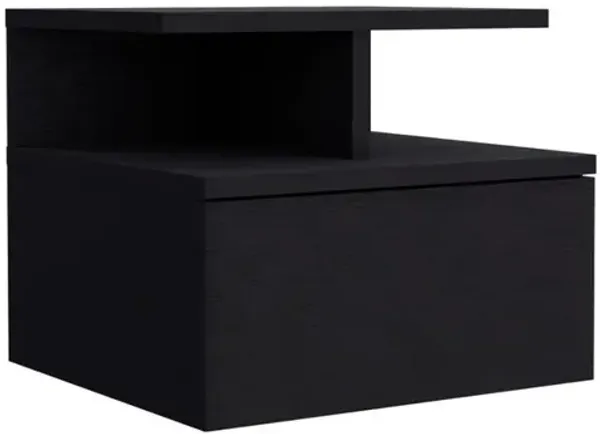DEPOT E-SHOP Seward Floating Nightstand, Wall Mounted with Single Drawer and 2-Tier Shelf, Black