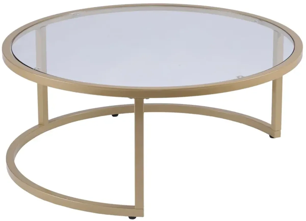 Hivvago Set of Two Gold Glass Round Nested Coffee Tables