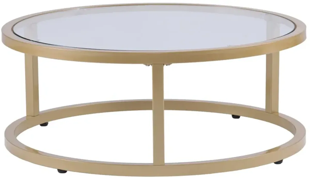 Hivvago Set of Two Gold Glass Round Nested Coffee Tables