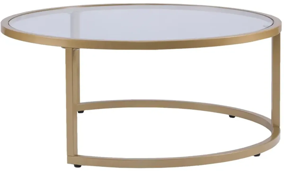 Hivvago Set of Two Gold Glass Round Nested Coffee Tables