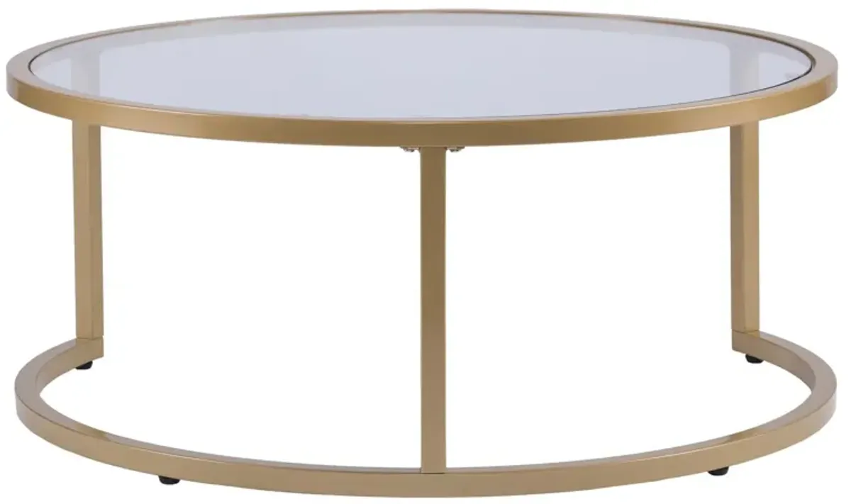 Hivvago Set of Two Gold Glass Round Nested Coffee Tables