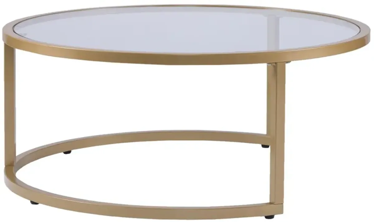 Hivvago Set of Two Gold Glass Round Nested Coffee Tables