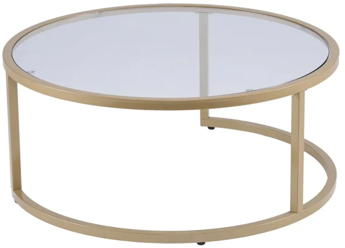 Hivvago Set of Two Gold Glass Round Nested Coffee Tables