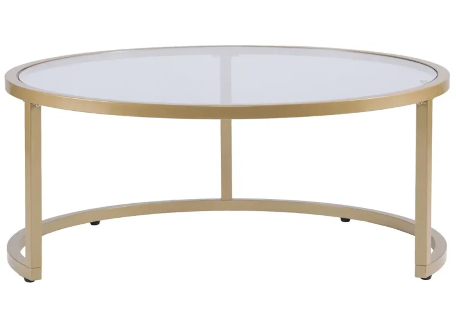 Hivvago Set of Two Gold Glass Round Nested Coffee Tables