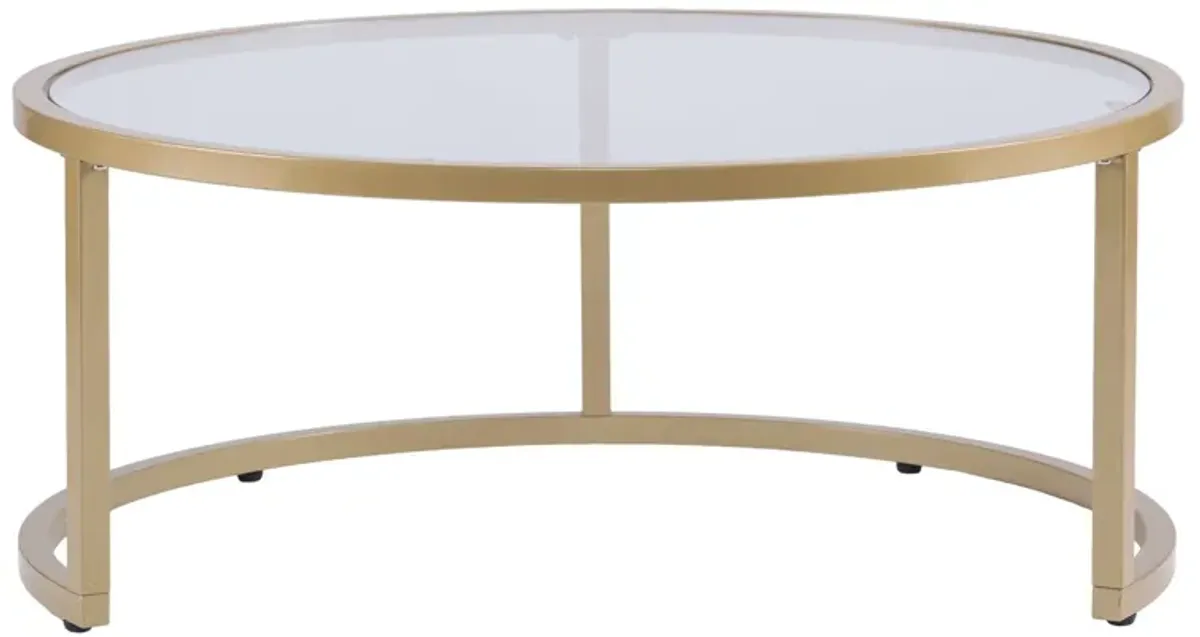 Hivvago Set of Two Gold Glass Round Nested Coffee Tables