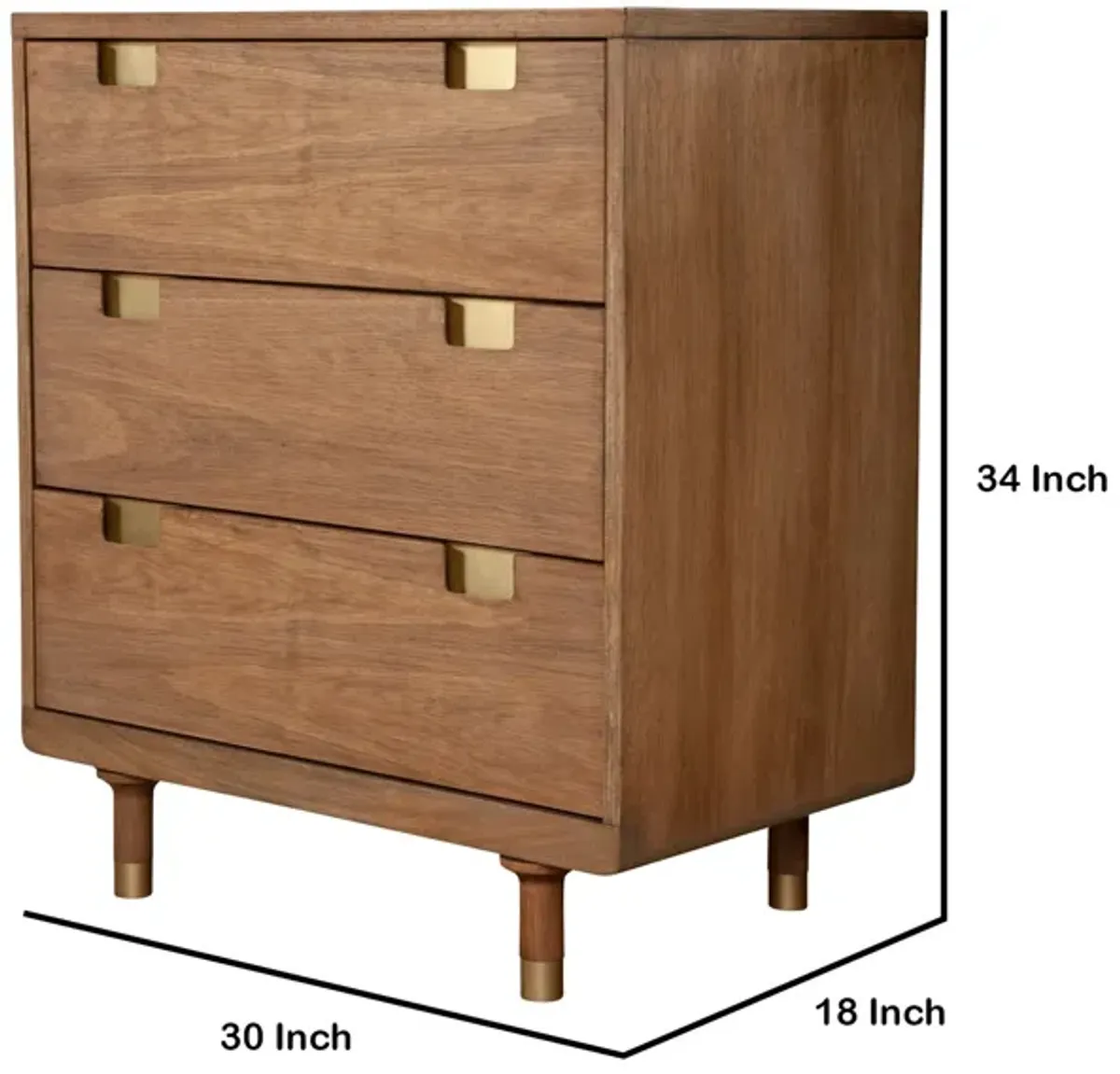 34 inch 3 Drawer Wooden Chest with Cutout Pulls, Small, Brown - Benzara