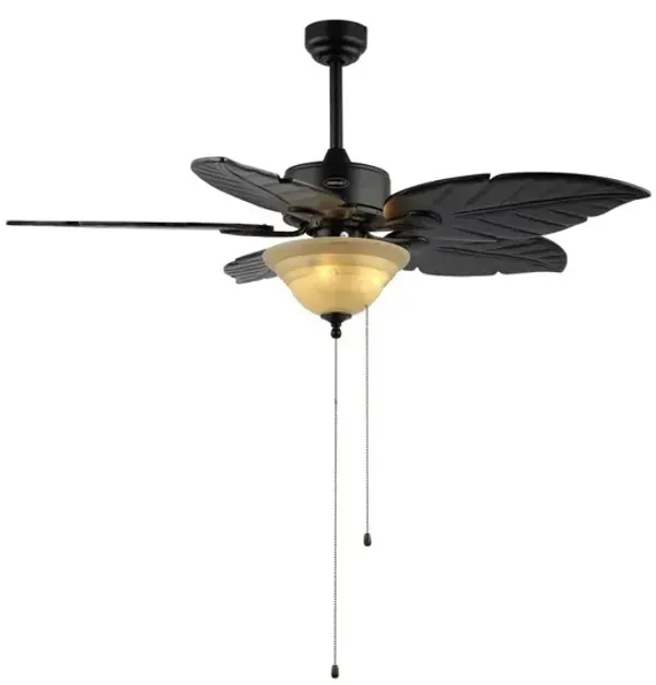 Poinciana 3-Light Coastal Bohemian Iron/Wood Palm Leaf LED Ceiling Fan with Pull Chain