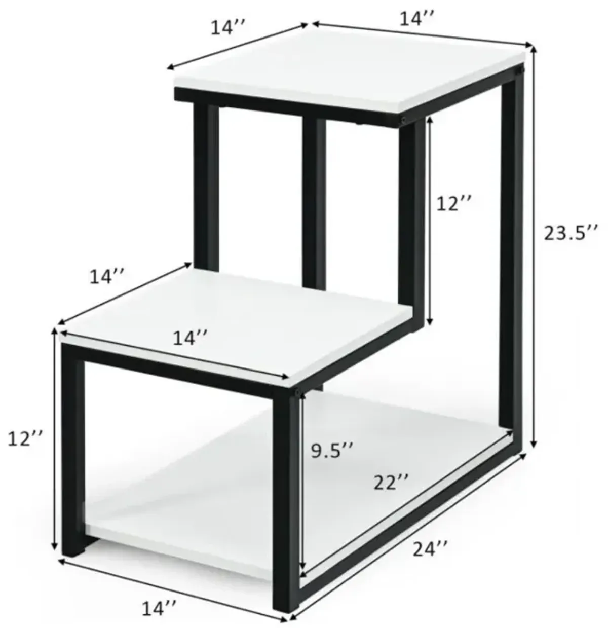 Hivvago 3-Tier End Table Sofa Side Table Ladder-Shaped with Storage Shelf