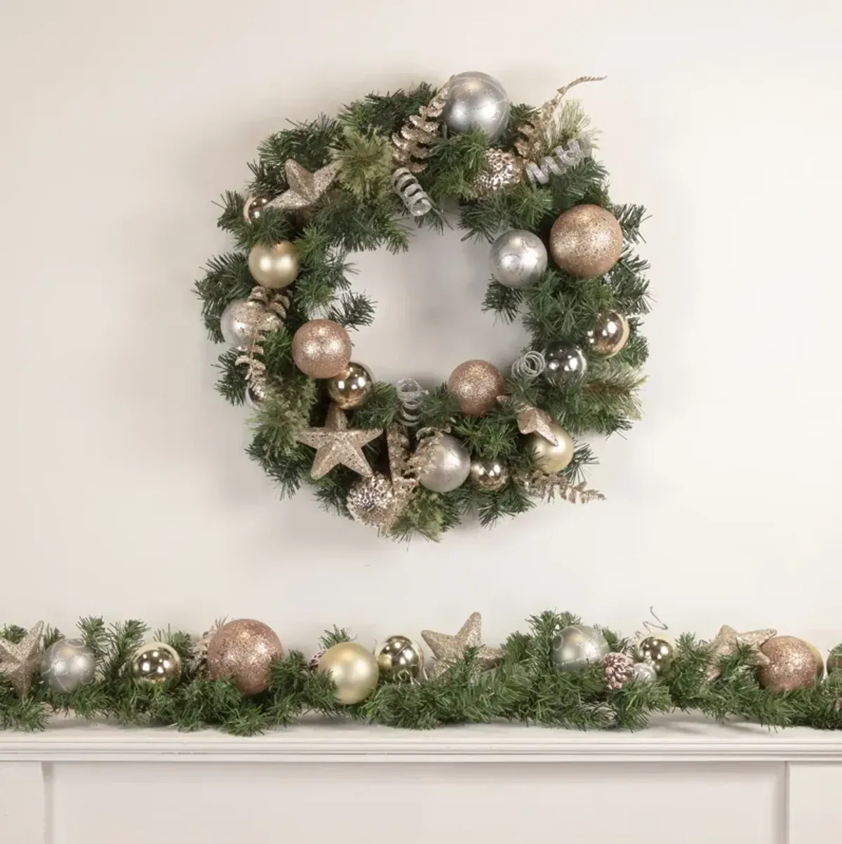 Pine and Ball Green Artificial Christmas Wreath - 24-Inch  Unlit