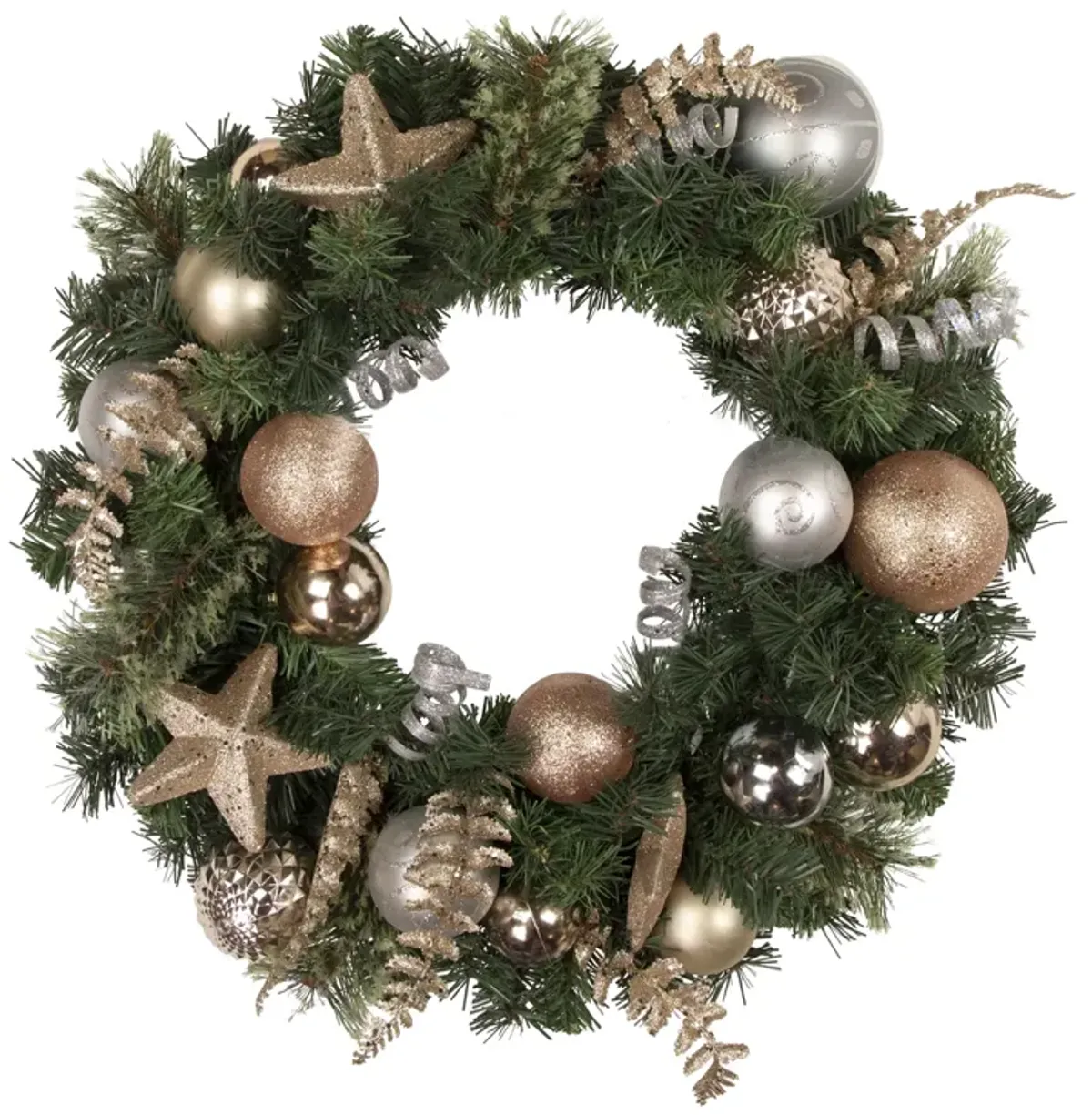 Pine and Ball Green Artificial Christmas Wreath - 24-Inch  Unlit