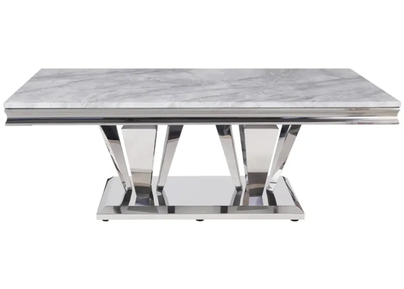 Satinka Coffee Table, Light Gray Printed Faux Marble & Mirrored Silver Finish