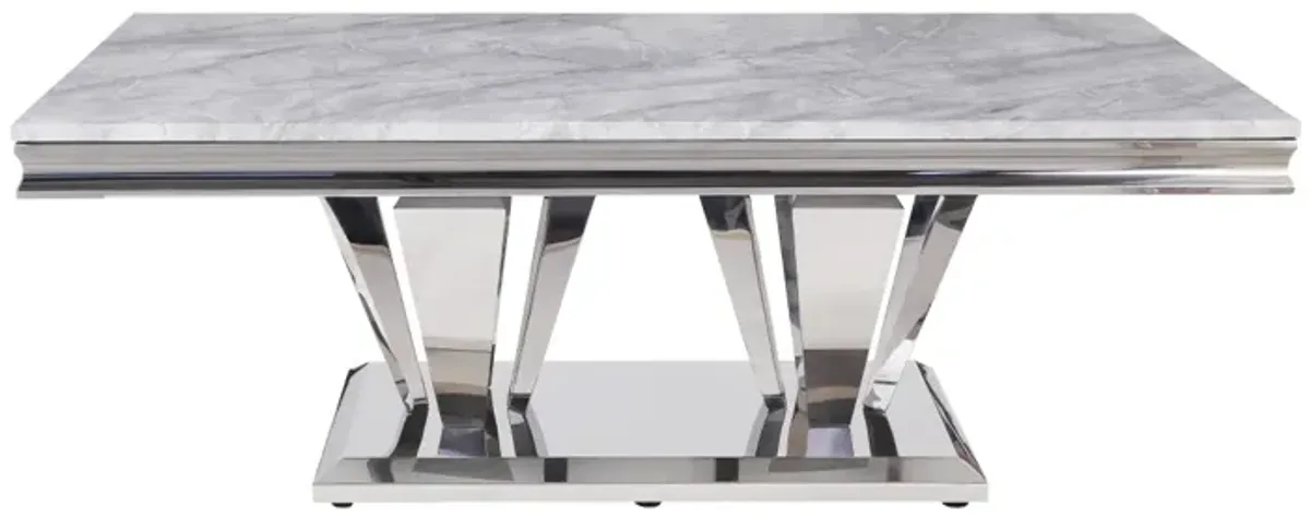 Satinka Coffee Table, Light Gray Printed Faux Marble & Mirrored Silver Finish