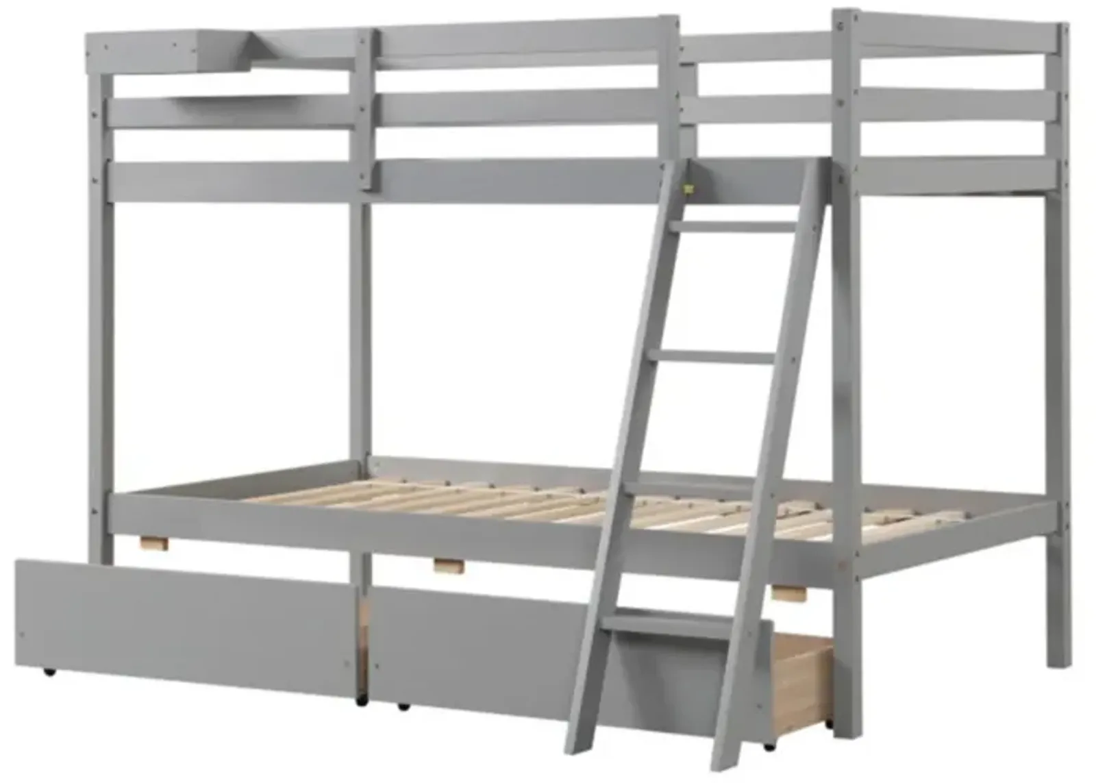 Hivvago Twin Over Twin Bunk Bed Wood Bed Frame with 2 Storage Drawers and Ladder