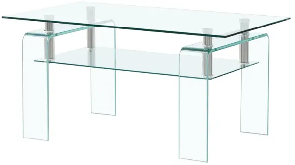 Rectangle Clear Glass Coffee Table, Modern Glass Coffee Table For Living Room, 2-Tier Storage