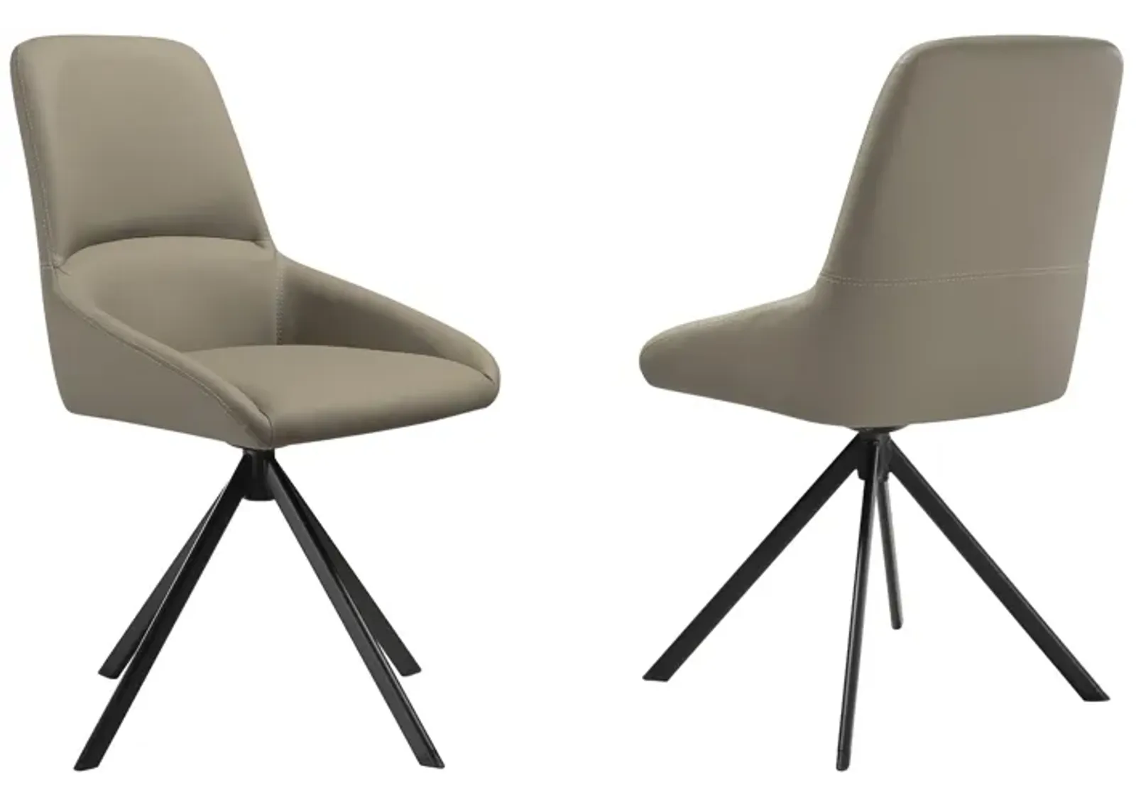 Rick 22 Inch Swivel Dining Chair Set of 2, Taupe Faux Leather, Black Legs - Benzara