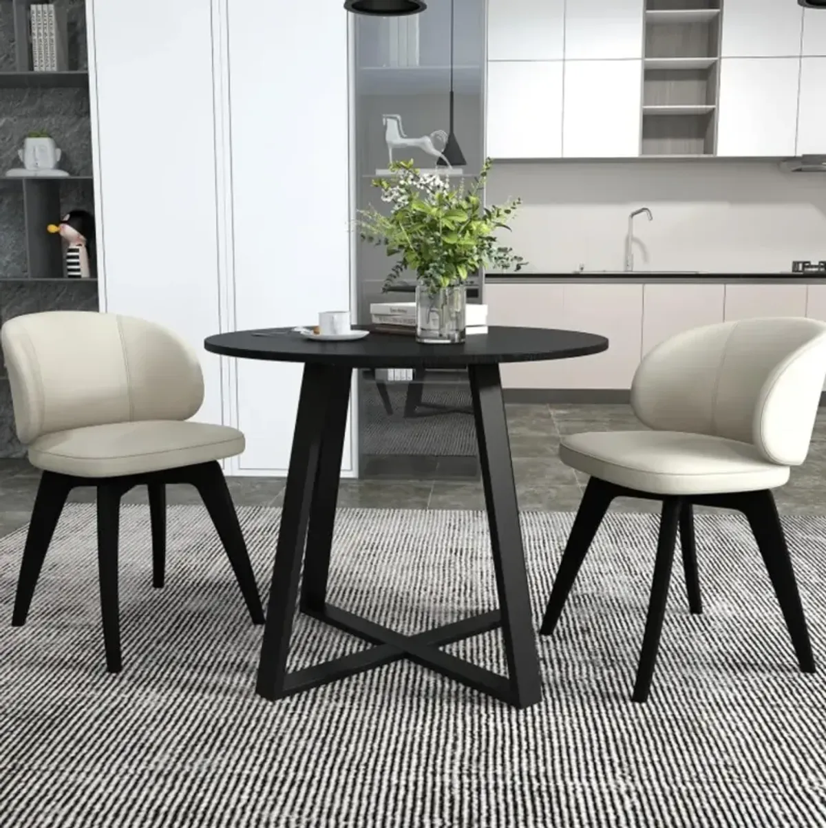 Hivvago 36 Inch Mid-Century Round Dining Table with Pedestal Base for Dining Room