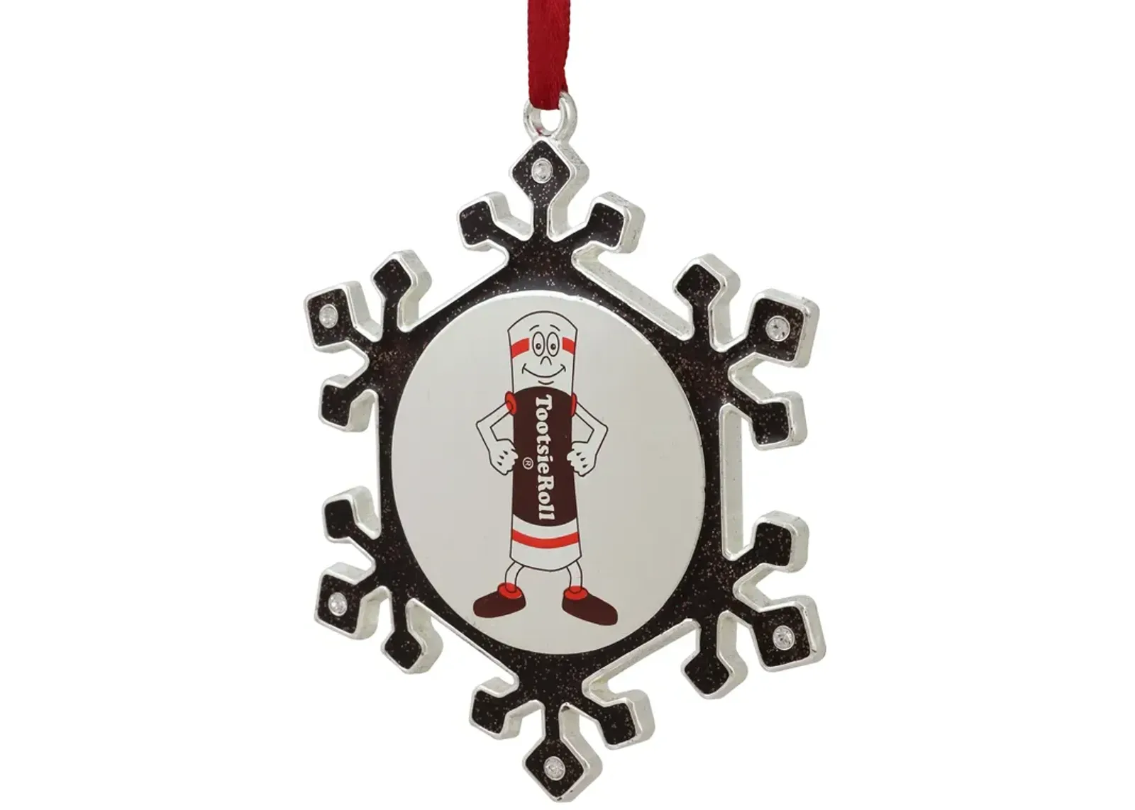 3.5" Silver Plated Snowflake Toostie Roll Man Candy Logo Christmas Ornament