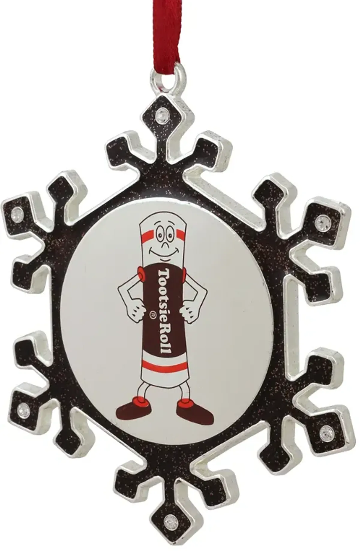 3.5" Silver Plated Snowflake Toostie Roll Man Candy Logo Christmas Ornament