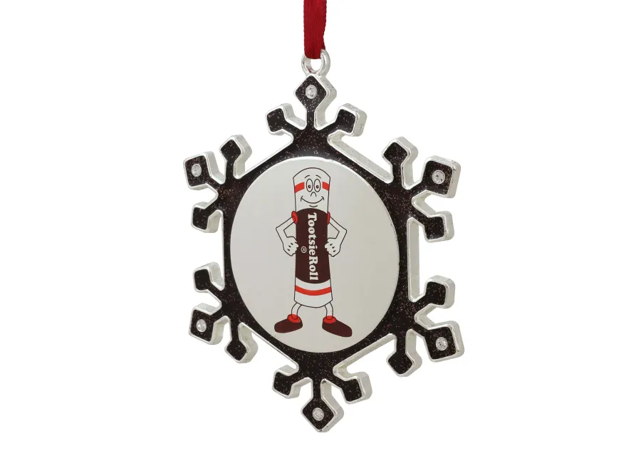 3.5" Silver Plated Snowflake Toostie Roll Man Candy Logo Christmas Ornament