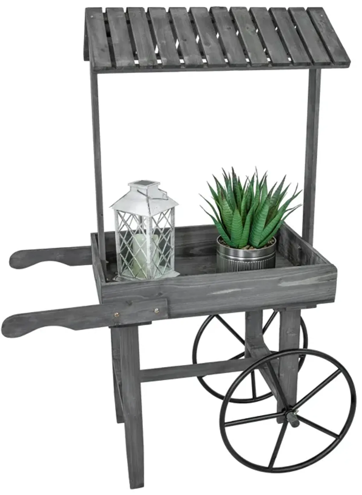 Sunnydaze Rustic, Vintage Flower Cart Display Stand with Wheels - Gray