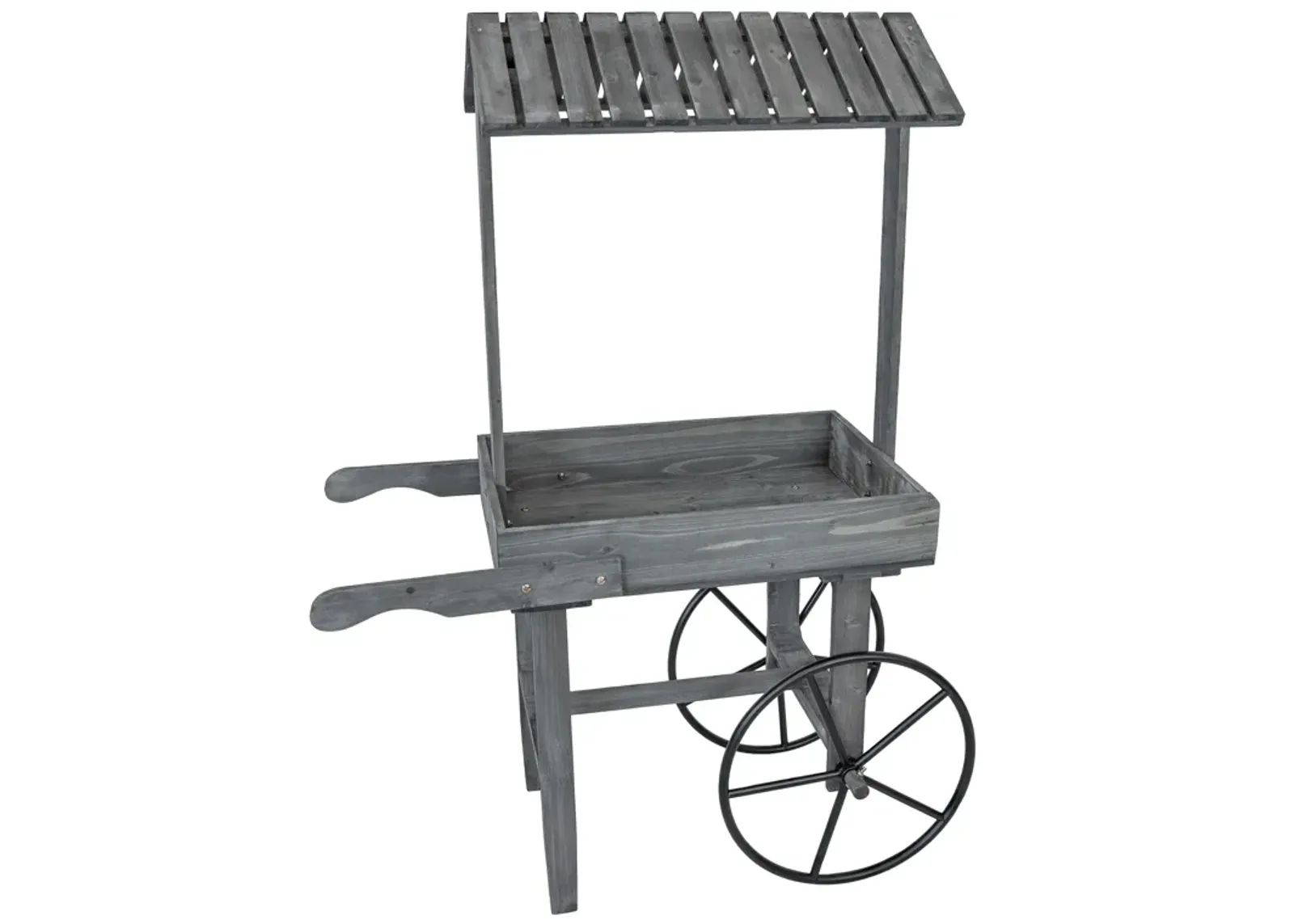 Sunnydaze Rustic, Vintage Flower Cart Display Stand with Wheels - Gray