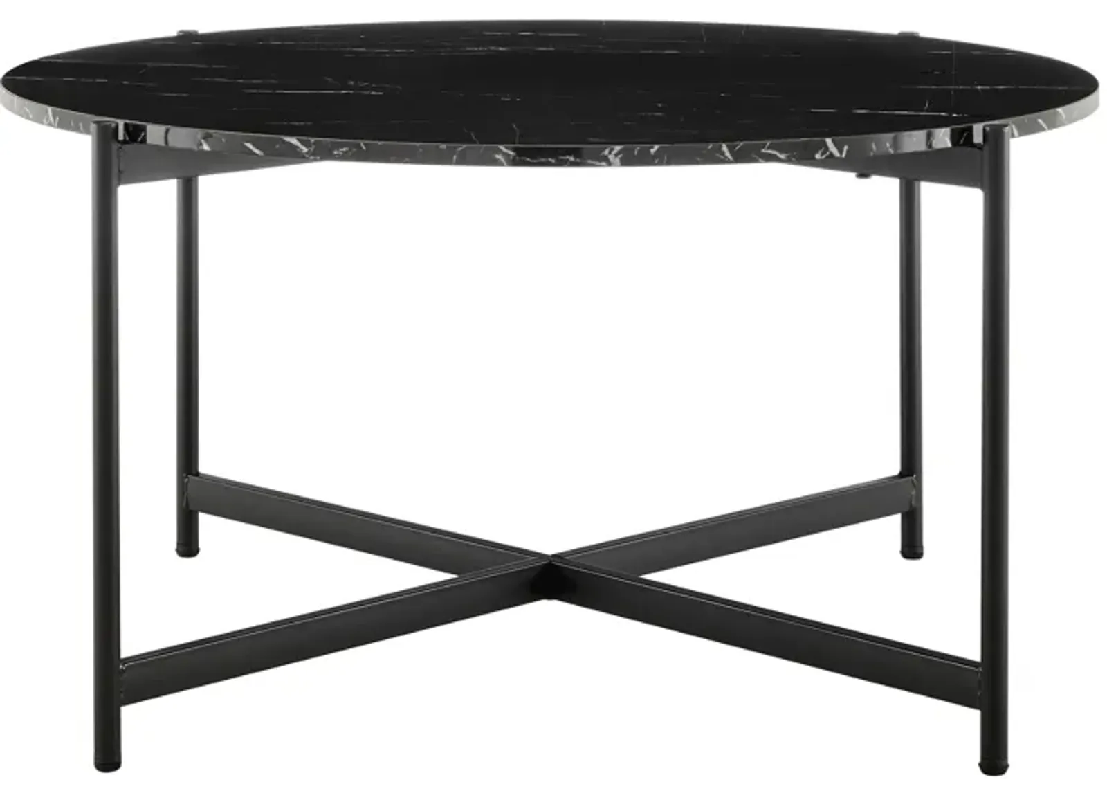 Round Contemporary Marble Finish Veneer Top Black Metal Large Coffee Table