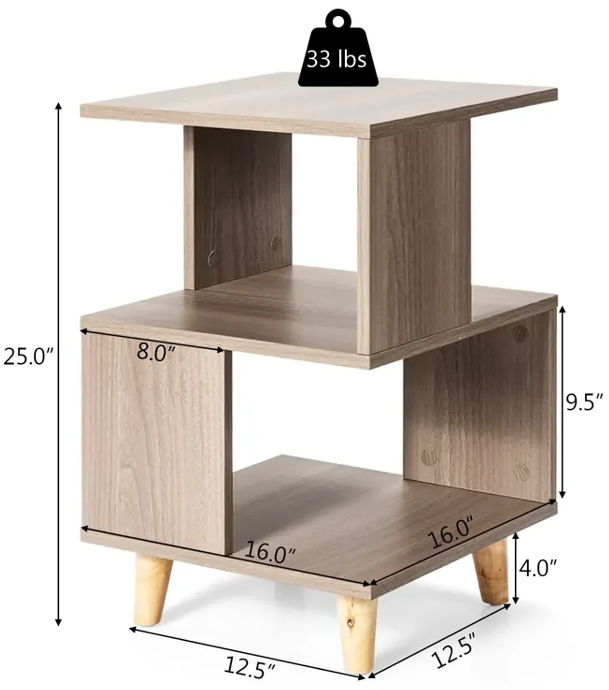 2 Pieces Wooden Modern Nightstand Set with Solid Wood Legs for Living Room