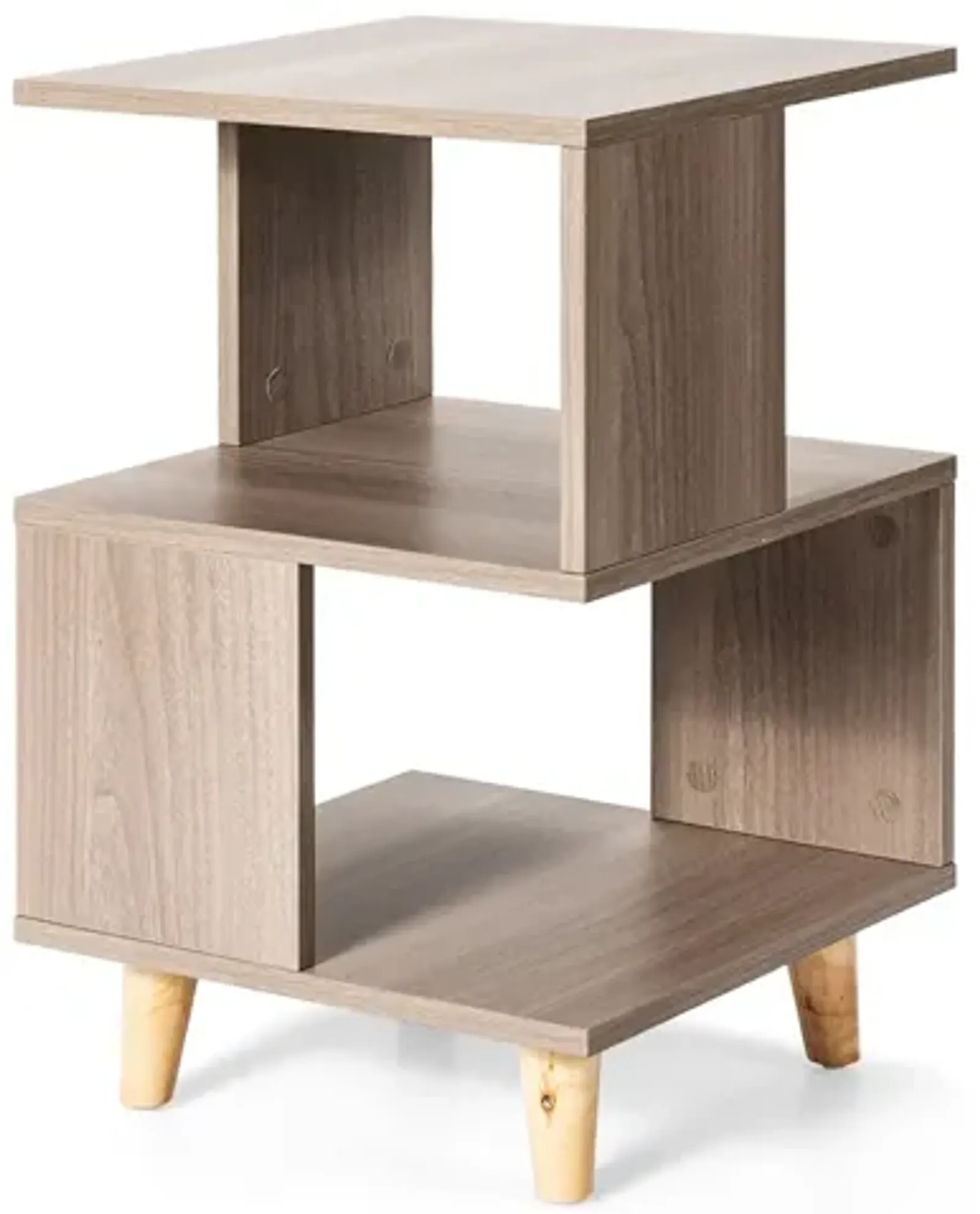 2 Pieces Wooden Modern Nightstand Set with Solid Wood Legs for Living Room