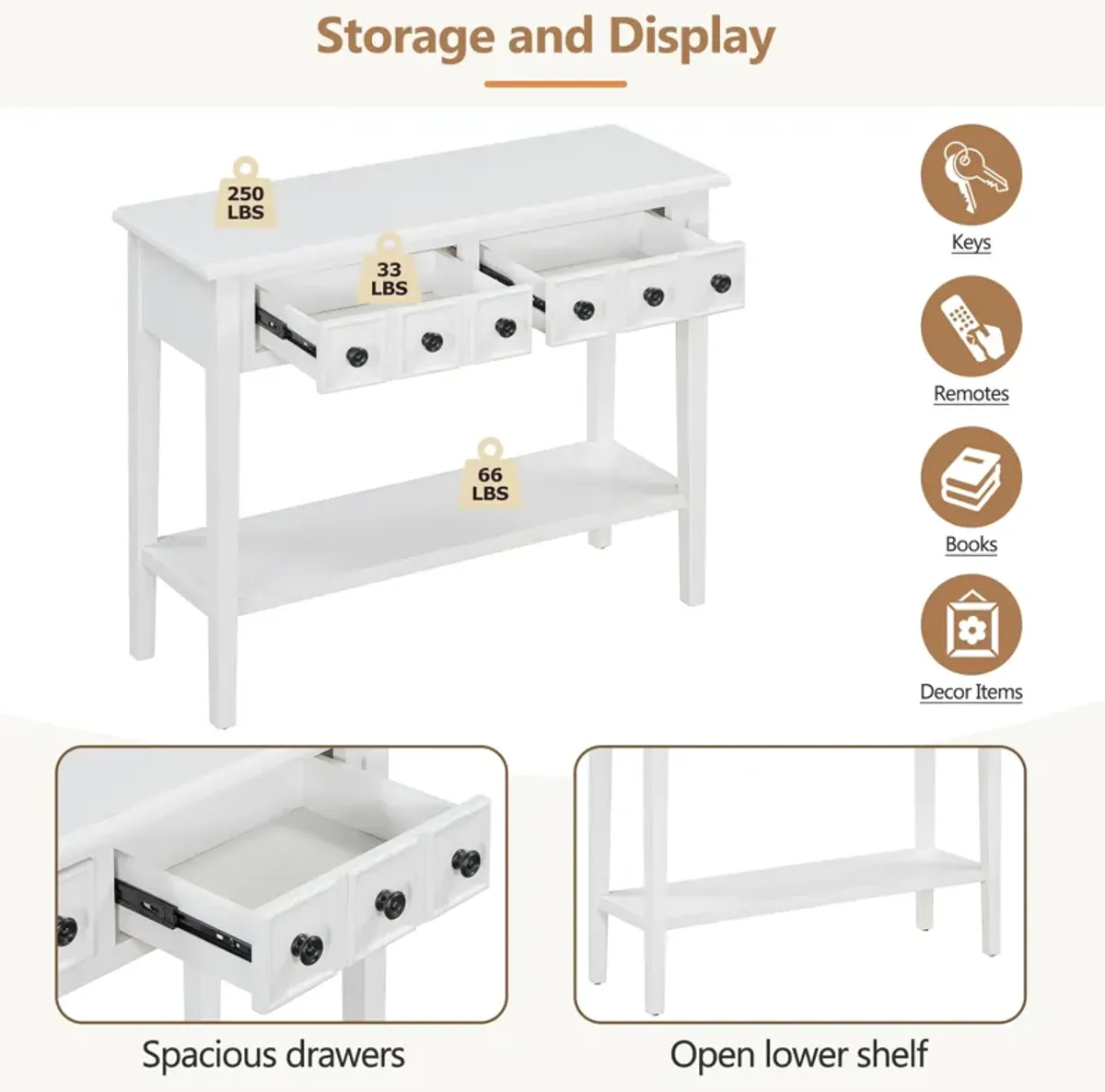 Merax Rustic Console Table with Drawers and Open Shelf