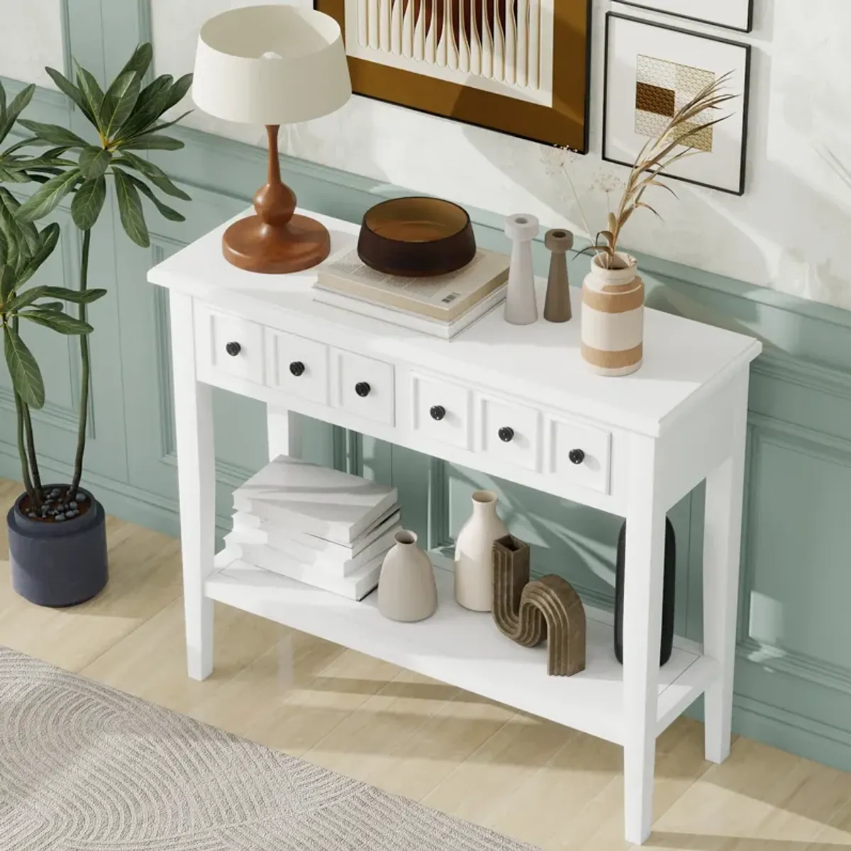 Merax Rustic Console Table with Drawers and Open Shelf