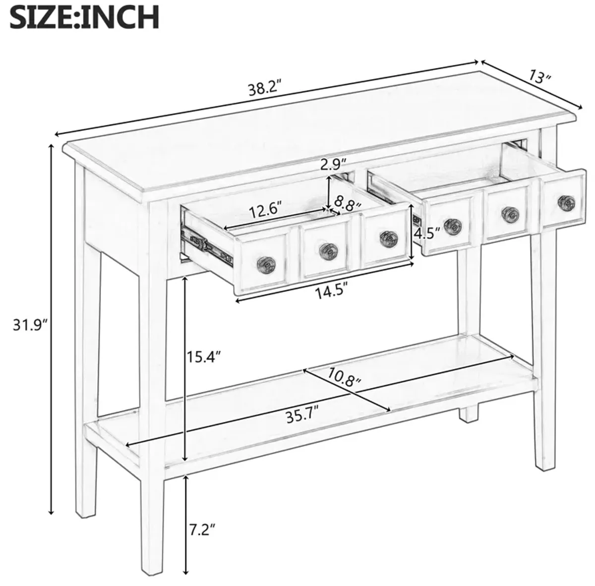 Merax Rustic Console Table with Drawers and Open Shelf