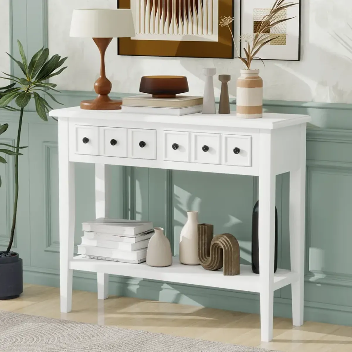 Merax Rustic Console Table with Drawers and Open Shelf