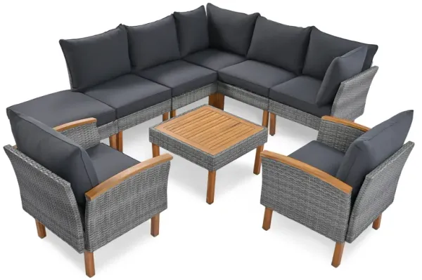 Whisen Patio Rattan Furniture Set, Outdoor Conversation Set with Coffee Table, Washable Cushion