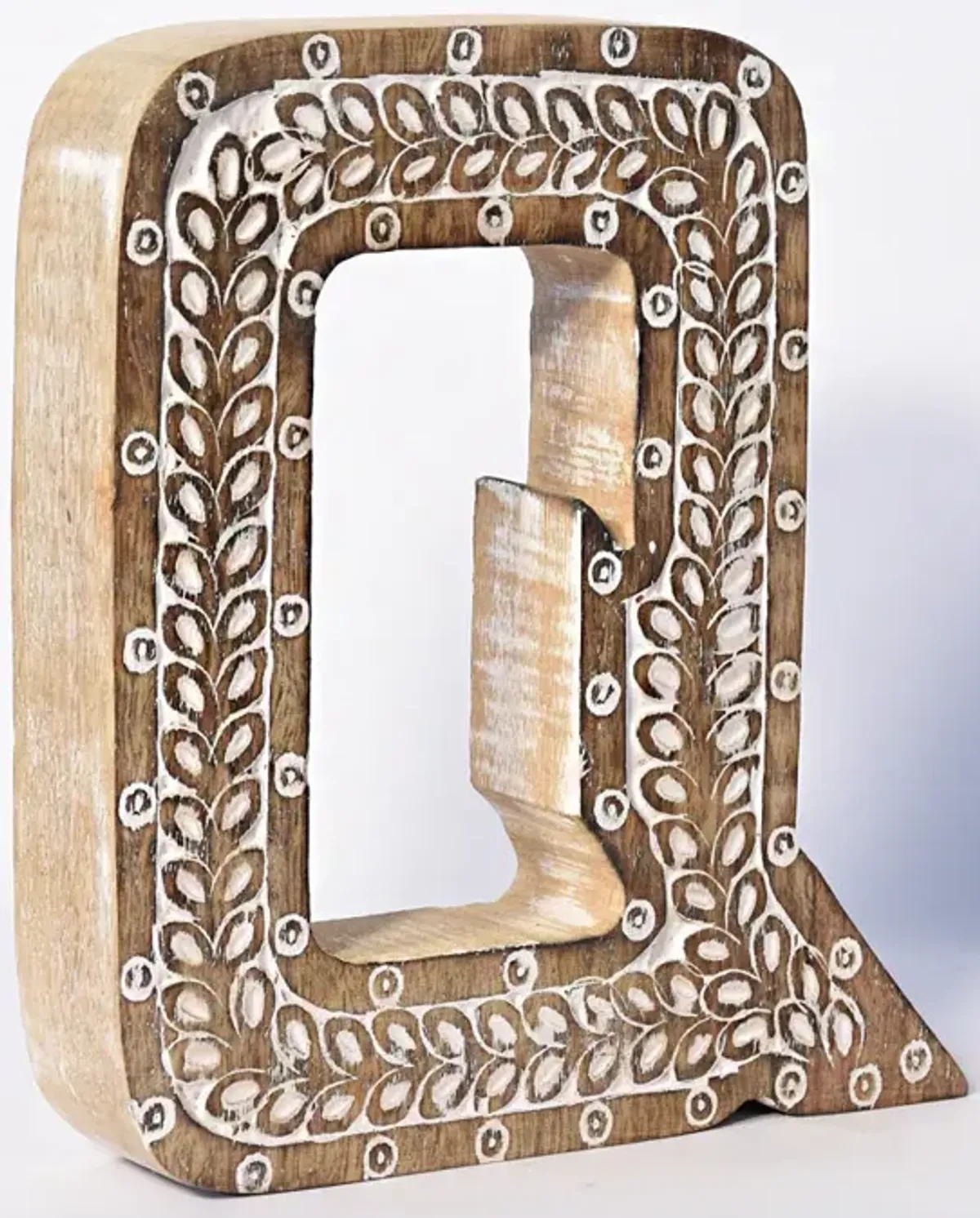 Vintage Natural Handmade Eco-Friendly "Q" Alphabet Letter Block For Wall Mount & Table Top Décor