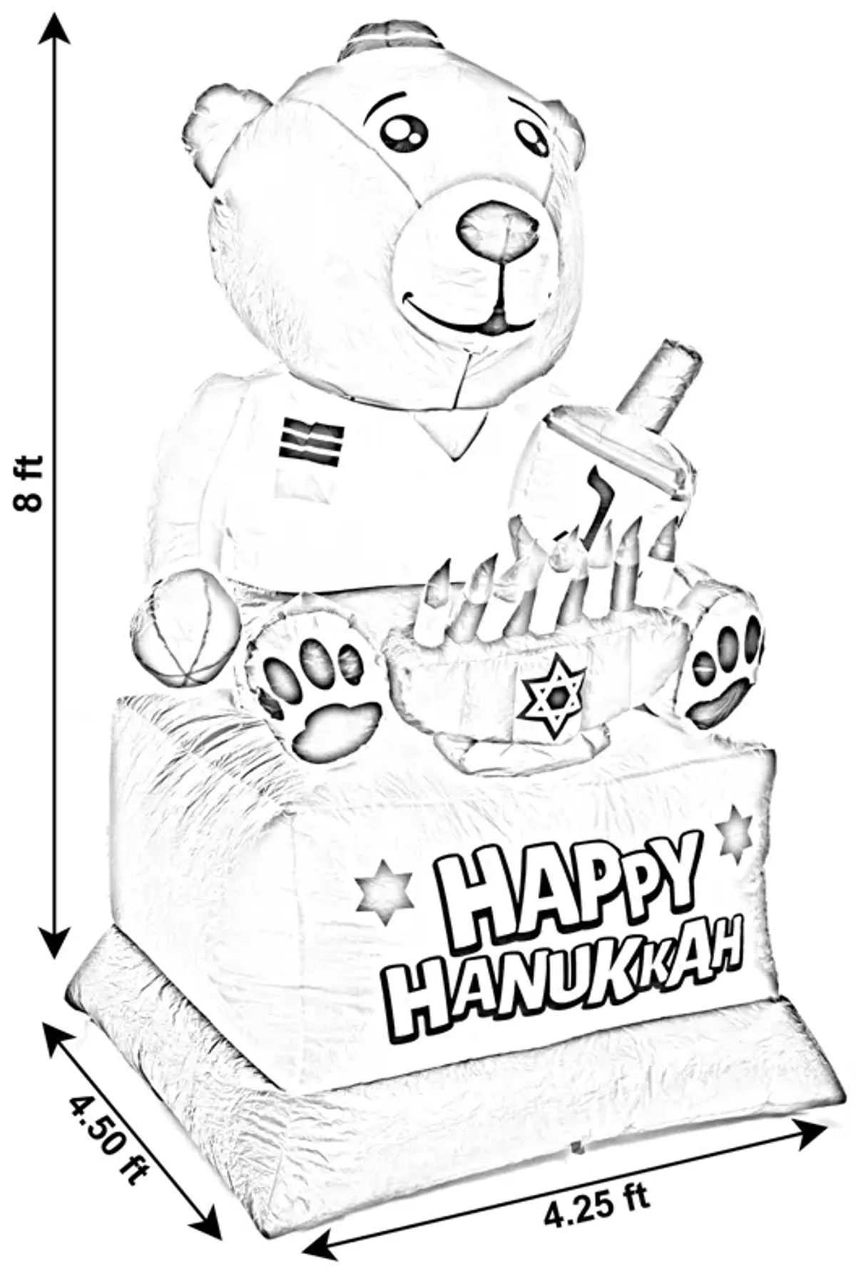 Giant Hanukkah Inflatable Bear - Yard Decor with Built-in Bulbs, Tie-Down Points, and Powerful Built in Fan