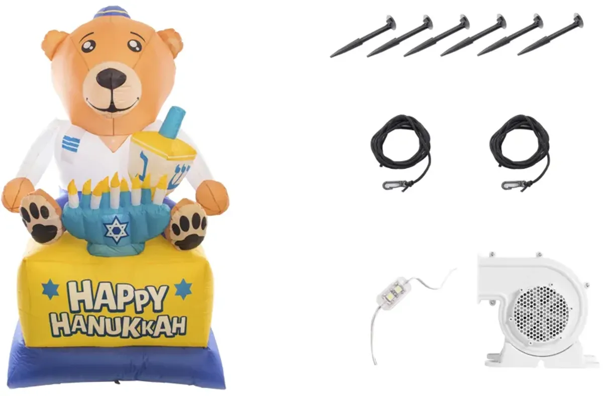 Giant Hanukkah Inflatable Bear - Yard Decor with Built-in Bulbs, Tie-Down Points, and Powerful Built in Fan