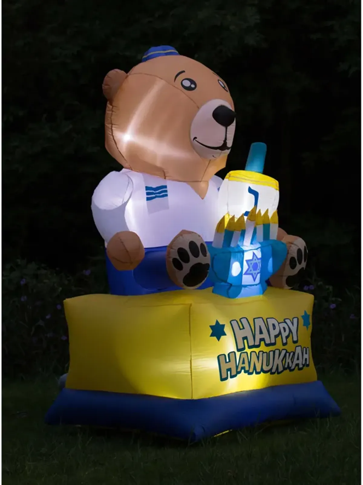 Giant Hanukkah Inflatable Bear - Yard Decor with Built-in Bulbs, Tie-Down Points, and Powerful Built in Fan