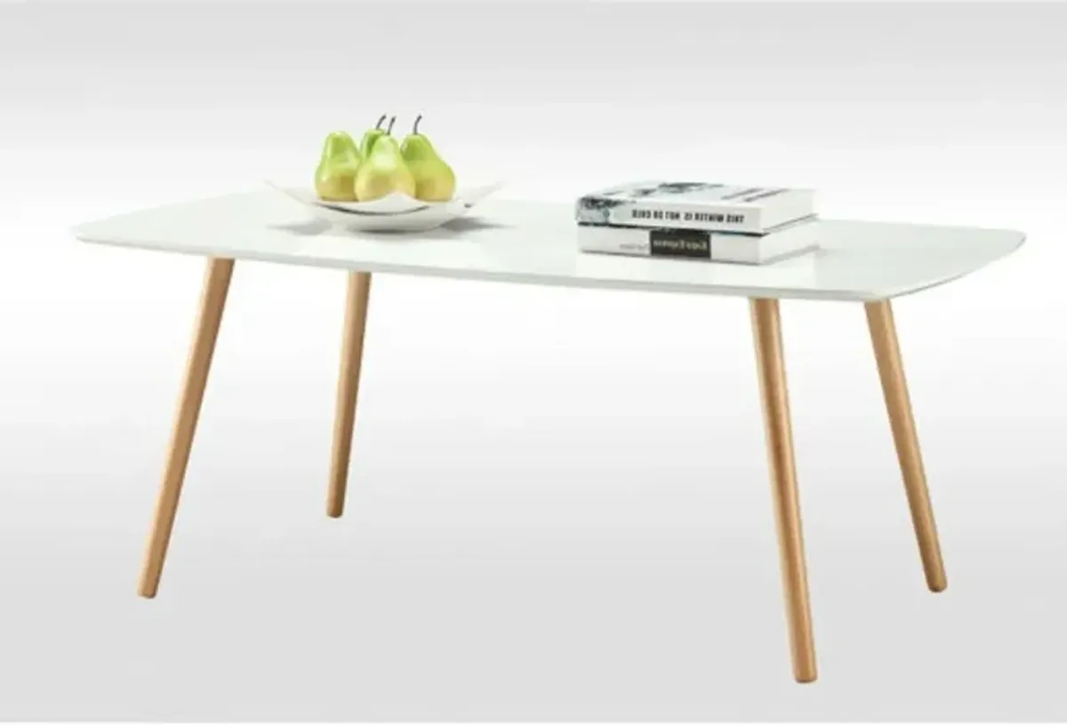 Hivvago White Top Mid-Century Coffee Table with Solid Wood Legs