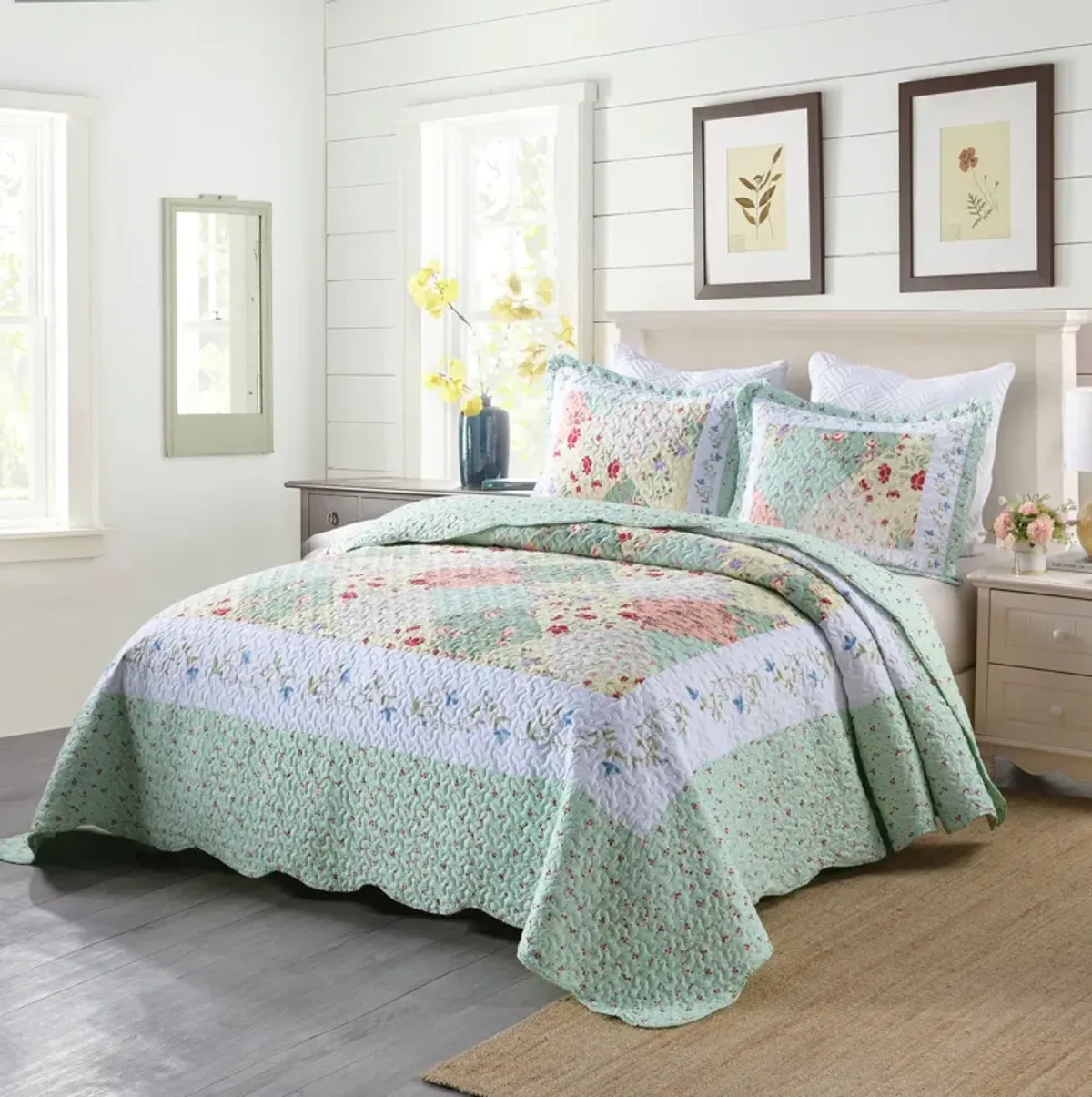 MarCielo 3 Piece Printed Quilt Bedspread Set