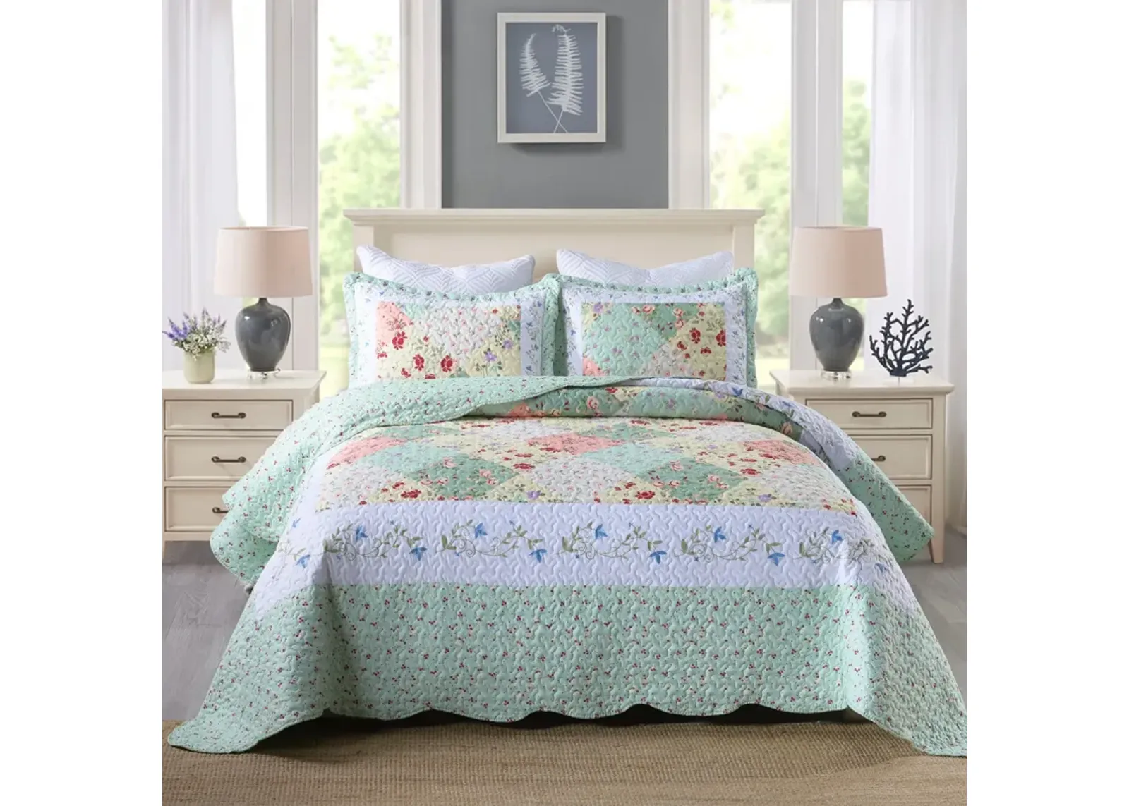 MarCielo 3 Piece Printed Quilt Bedspread Set