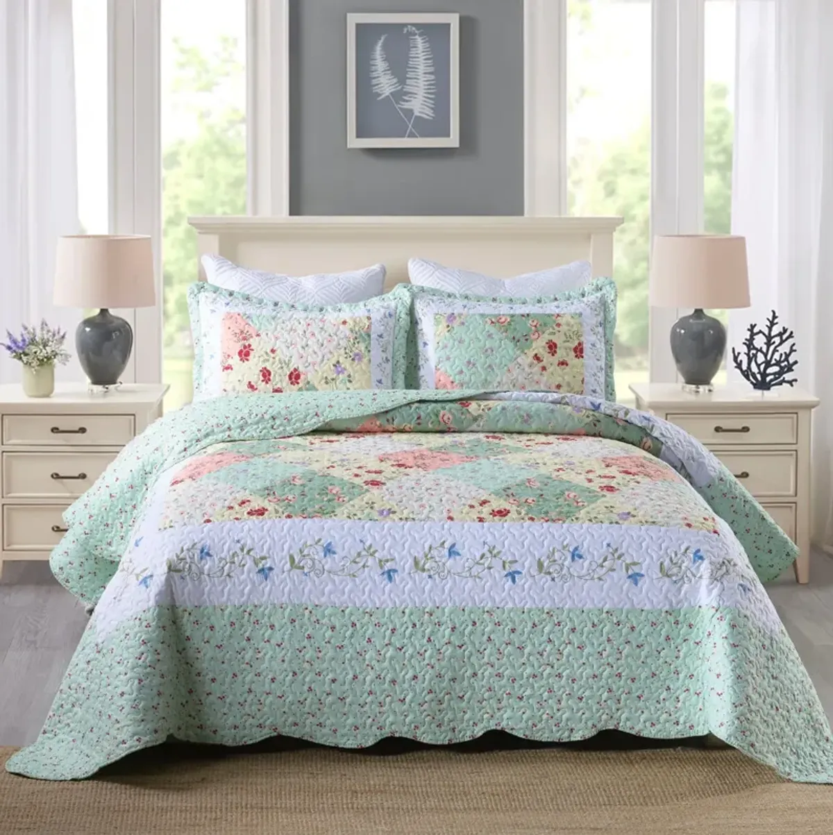 MarCielo 3 Piece Printed Quilt Bedspread Set