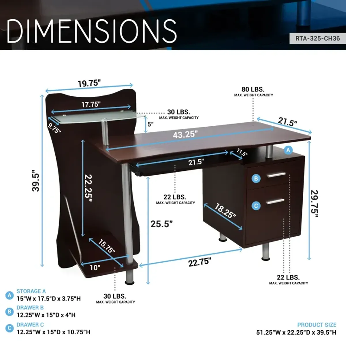 Stylish Computer Desk with Storage, Chocolate