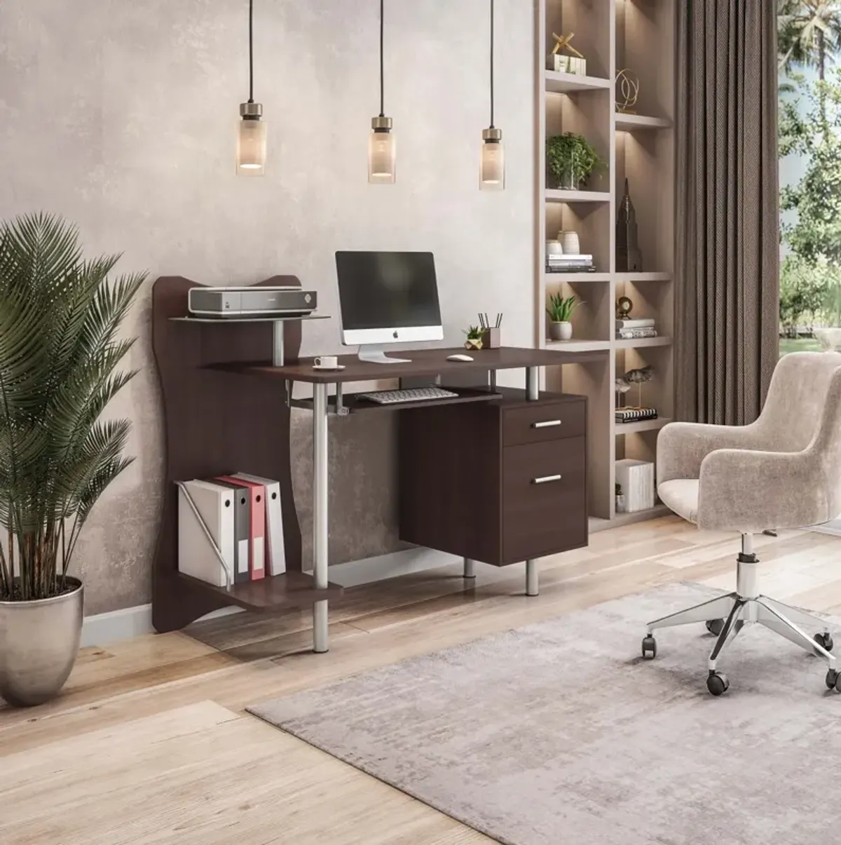 Stylish Computer Desk with Storage, Chocolate