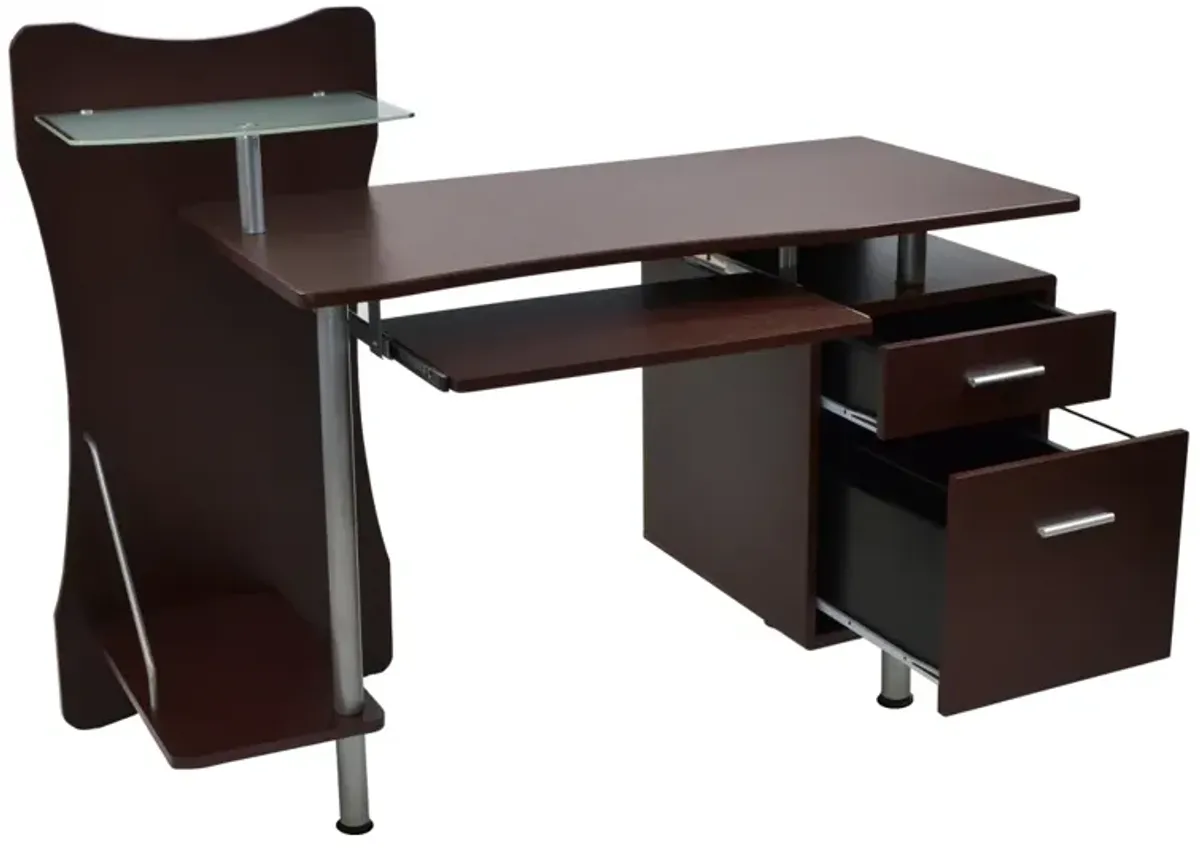 Stylish Computer Desk with Storage, Chocolate