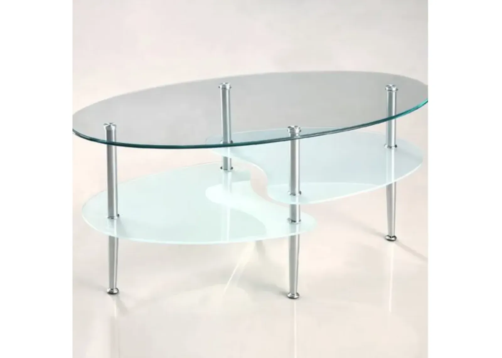 Hivvago Modern Oval Glass Coffee Table with Chrome Metal Legs